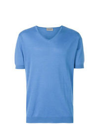 Мужская голубая футболка с v-образным вырезом от John Smedley