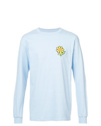 Голубая футболка с длинным рукавом с цветочным принтом