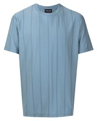 Мужская голубая футболка с круглым вырезом в вертикальную полоску от Giorgio Armani
