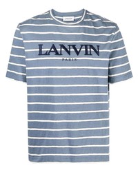 Мужская голубая футболка с круглым вырезом в горизонтальную полоску от Lanvin