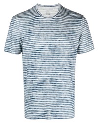 Мужская голубая футболка с круглым вырезом в горизонтальную полоску от Majestic Filatures
