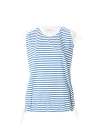 Женская голубая футболка с круглым вырезом в горизонтальную полоску от Moncler