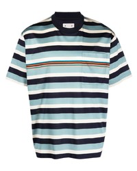 Мужская голубая футболка с круглым вырезом в горизонтальную полоску от Pop Trading Company