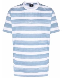 Мужская голубая футболка с круглым вырезом в горизонтальную полоску от PS Paul Smith