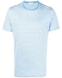 Мужская голубая футболка с круглым вырезом в горизонтальную полоску от Sunspel