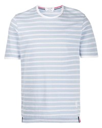 Мужская голубая футболка с круглым вырезом в горизонтальную полоску от Thom Browne