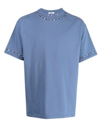 Мужская голубая футболка с круглым вырезом с вышивкой от Bode