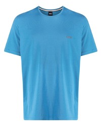 Мужская голубая футболка с круглым вырезом с вышивкой от BOSS