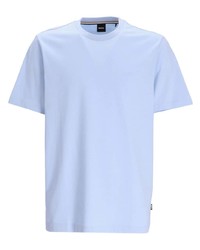 Мужская голубая футболка с круглым вырезом с вышивкой от BOSS