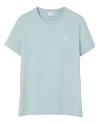 Мужская голубая футболка с круглым вырезом с вышивкой от Burberry