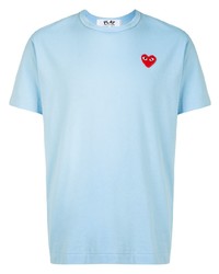 Мужская голубая футболка с круглым вырезом с вышивкой от Comme Des Garcons Play