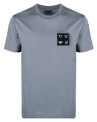 Мужская голубая футболка с круглым вырезом с вышивкой от Emporio Armani