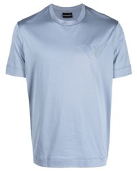 Мужская голубая футболка с круглым вырезом с вышивкой от Emporio Armani