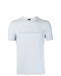 Мужская голубая футболка с круглым вырезом с вышивкой от Giorgio Armani