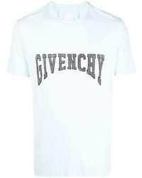 Мужская голубая футболка с круглым вырезом с вышивкой от Givenchy