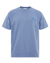 Мужская голубая футболка с круглым вырезом с вышивкой от JW Anderson