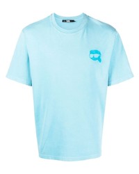 Мужская голубая футболка с круглым вырезом с вышивкой от Karl Lagerfeld