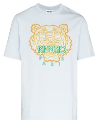 Мужская голубая футболка с круглым вырезом с вышивкой от Kenzo