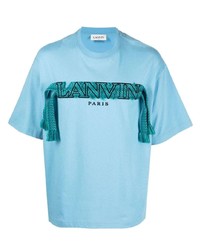 Мужская голубая футболка с круглым вырезом с вышивкой от Lanvin