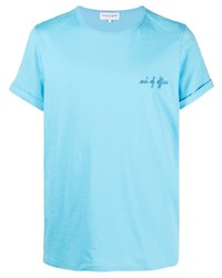 Мужская голубая футболка с круглым вырезом с вышивкой от Maison Labiche
