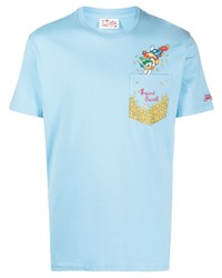 Мужская голубая футболка с круглым вырезом с вышивкой от MC2 Saint Barth