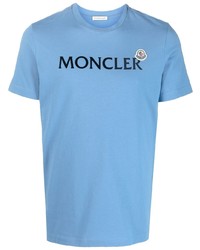 Мужская голубая футболка с круглым вырезом с вышивкой от Moncler