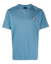 Мужская голубая футболка с круглым вырезом с вышивкой от Paul Smith