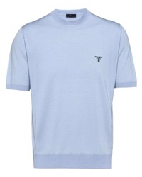 Мужская голубая футболка с круглым вырезом с вышивкой от Prada