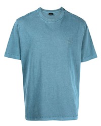 Мужская голубая футболка с круглым вырезом с вышивкой от PS Paul Smith