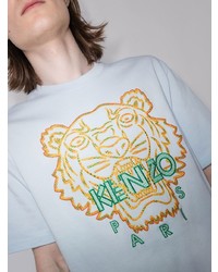 Мужская голубая футболка с круглым вырезом с вышивкой от Kenzo