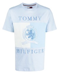 Мужская голубая футболка с круглым вырезом с вышивкой от Tommy Hilfiger