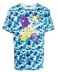 Мужская голубая футболка с круглым вырезом с камуфляжным принтом от A Bathing Ape