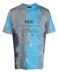 Мужская голубая футболка с круглым вырезом с принтом тай-дай от Diesel