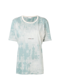 Женская голубая футболка с круглым вырезом с принтом тай-дай от Saint Laurent
