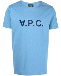 Мужская голубая футболка с круглым вырезом с принтом от A.P.C.