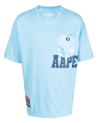Мужская голубая футболка с круглым вырезом с принтом от AAPE BY A BATHING APE