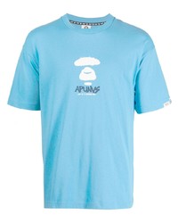 Мужская голубая футболка с круглым вырезом с принтом от AAPE BY A BATHING APE