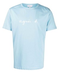 Мужская голубая футболка с круглым вырезом с принтом от agnès b.