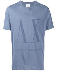 Мужская голубая футболка с круглым вырезом с принтом от Armani Exchange