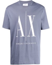 Мужская голубая футболка с круглым вырезом с принтом от Armani Exchange