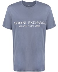 Мужская голубая футболка с круглым вырезом с принтом от Armani Exchange