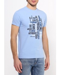 Мужская голубая футболка с круглым вырезом с принтом от Armani Jeans