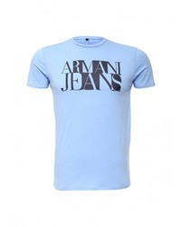 Мужская голубая футболка с круглым вырезом с принтом от Armani Jeans