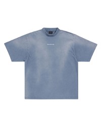 Мужская голубая футболка с круглым вырезом с принтом от Balenciaga