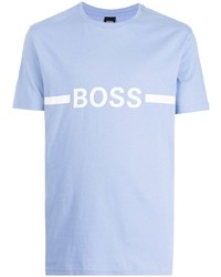 Мужская голубая футболка с круглым вырезом с принтом от BOSS