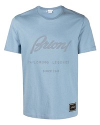 Мужская голубая футболка с круглым вырезом с принтом от Brioni