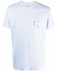 Мужская голубая футболка с круглым вырезом с принтом от Calvin Klein Jeans