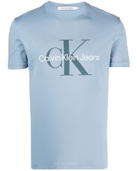 Мужская голубая футболка с круглым вырезом с принтом от Calvin Klein