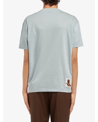 Мужская голубая футболка с круглым вырезом с принтом от Prada
