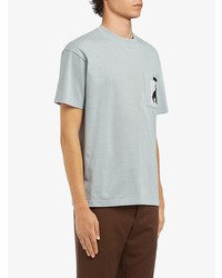 Мужская голубая футболка с круглым вырезом с принтом от Prada